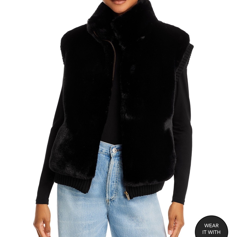 J Crew Black Fur Zip Up Vest